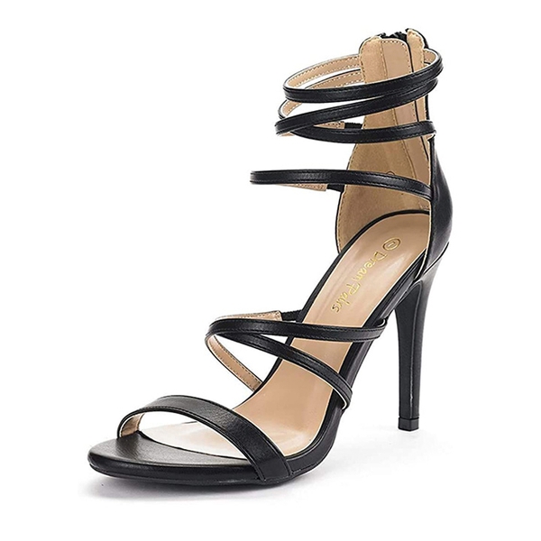 High Heel Strappy Pump Sandals - BLACK PU -  0